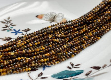 2 mm Faceted Round Tiny Brown and Yellow Tiger Eye Gemstone Beads Genuine Natural Tiger Eye Loose Beads 13 Inches Strand #4114