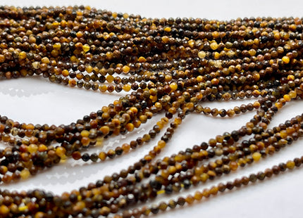 2 mm Faceted Round Tiny Brown and Yellow Tiger Eye Gemstone Beads Genuine Natural Tiger Eye Loose Beads 13 Inches Strand #4114