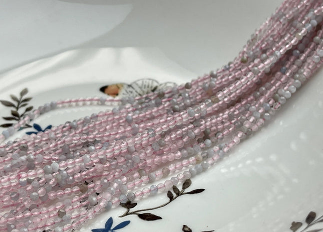 2-2.5 mm Faceted Round Tiny Mixed Pink and Blue Morganite Gemstone Beads Genuine Natural Morganite Loose Beads 13 Inches Strand #4117