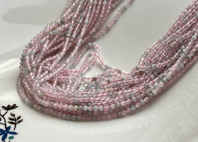 2-2.5 mm Faceted Round Tiny Mixed Pink and Blue Morganite Gemstone Beads Genuine Natural Morganite Loose Beads 13 Inches Strand #4117