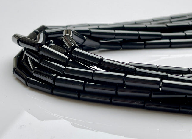 4x12-13 mm Tube Shape Natural Onyx Gemstone Beads Genuine Black Onyx Gemstones Loose Beads 15.5 Inches Strand #4119