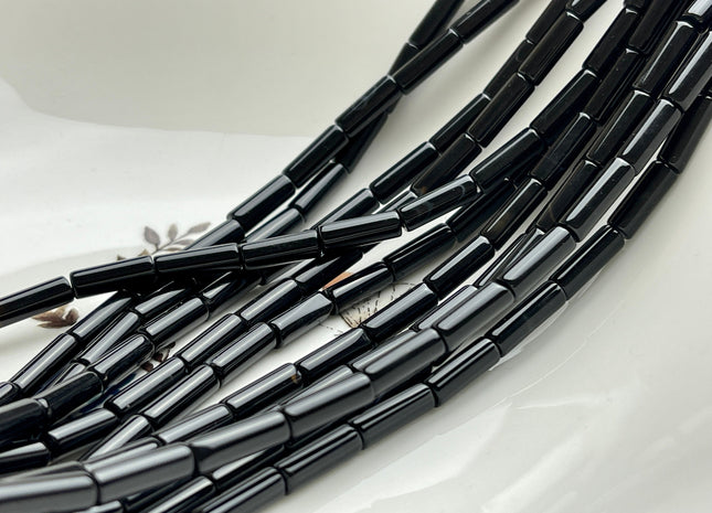 4x12-13 mm Tube Shape Natural Onyx Gemstone Beads Genuine Black Onyx Gemstones Loose Beads 15.5 Inches Strand #4119