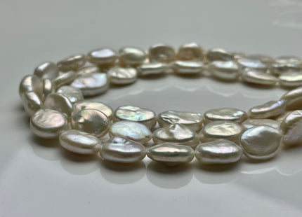 10x14-15 mm AAA Natural Freshwater Pearl Oval Coin Cultured Genuine Coin Pearl High Luster White Oval Pearl Bead #144