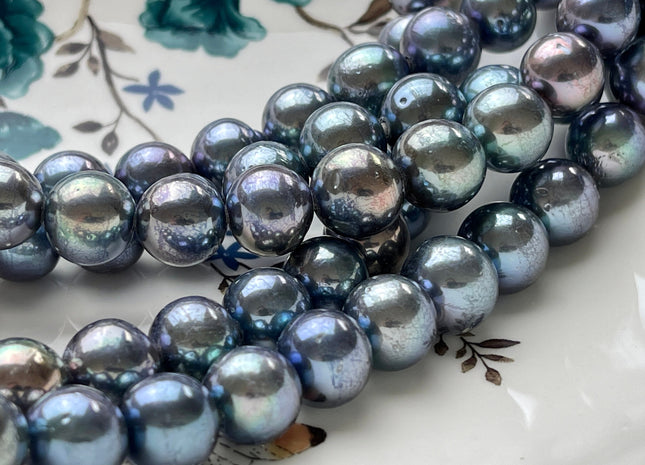 12-15mm AA HalfStrand Large Hole Blue Gray Peacock Color Edison Freshwater Pearl Bead Hole Size 2.2mm Genuine Extra Shiny Edison Pearl #1781