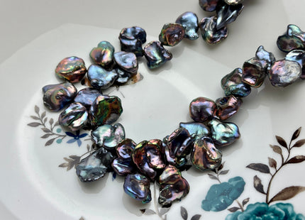 12-14 mm Rainbow Blue Peacock Color Keshi Freshwater Pearls Beads Genuine High Luster Top Drilled Peacock Keshi Cornflake Pearls #P2164