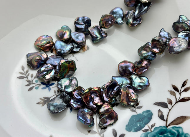 12-14 mm Rainbow Blue Peacock Color Keshi Freshwater Pearls Beads Genuine High Luster Top Drilled Peacock Keshi Cornflake Pearls #P2164