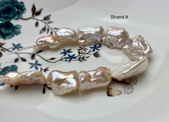 15x20-25 mm AA Large Hole Jumbo Biwa Stick Half Strand Freshwater Pearls Hole Size 2.2mm Genuine Freshwater Keshi Biwa Pearl Beads #760