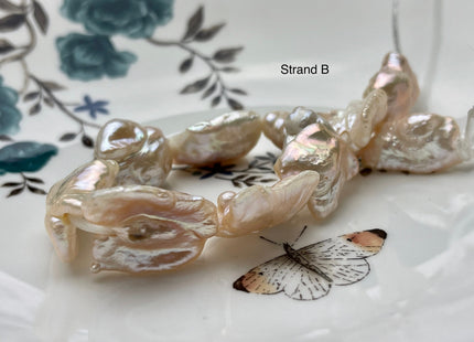 15x20-25 mm AA Large Hole Jumbo Biwa Stick Half Strand Freshwater Pearls Hole Size 2.2mm Genuine Freshwater Keshi Biwa Pearl Beads #760