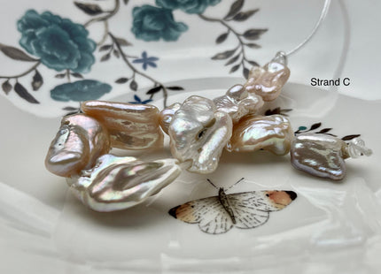 15x20-25 mm AA Large Hole Jumbo Biwa Stick Half Strand Freshwater Pearls Hole Size 2.2mm Genuine Freshwater Keshi Biwa Pearl Beads #760