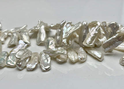 8-10x20-30mm AAAAA Top Drilled Natural White Biwa Genuine Super High Luster Freshwater Pearl Beads 4 inches Strand 13-16 Beads #709