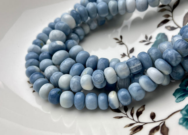 7mm 8mm 9mm 10mm AAA Smooth Rondelle Multi Ice Blue Opal Gemstone Beads Large Hole Genuine Natural Peruvian Opal 8-9 Inches Strand #3534