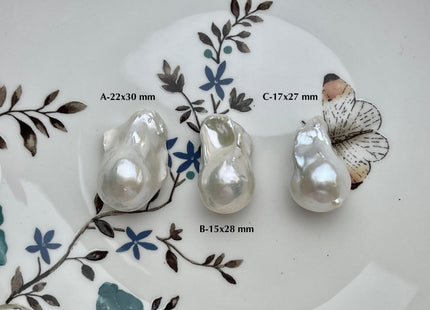 One-Of-A-Kind 15-22x25-33 mm AAAA Jumbo Natural White Baroque Pearl High Luster Top Half Drilled Tear Drop White Baroque Pearl Beads #P2169