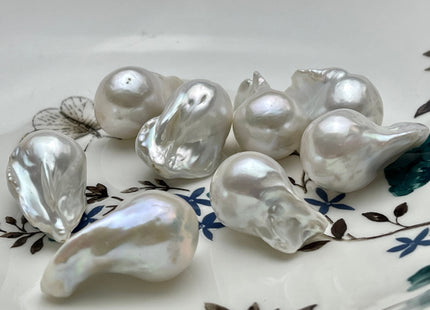 One-Of-A-Kind 15-18x26-30 mm AAAA Jumbo Natural White Baroque Pearl High Luster Top Half Drilled Tear Drop White Baroque Pearl Beads #P2170