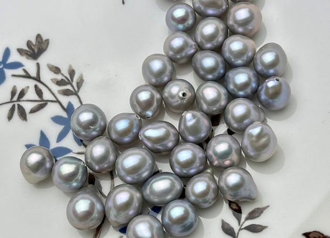 Three Piece AA 7-7.5x8 mm Half Drilled Gray Color Edison Freshwater Pearls Genuine Cultured Edison Pearl For Earring And Pendant #P2171