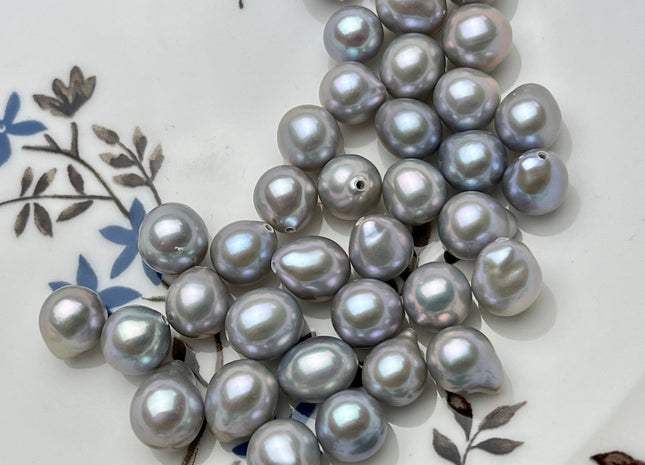 Three Piece AA 7-7.5x8 mm Half Drilled Gray Color Edison Freshwater Pearls Genuine Cultured Edison Pearl For Earring And Pendant #P2171