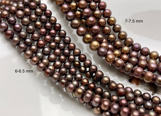 6-6.5mm 7-7.5mm AAA Chocolate Brown Color Round Freshwater Pearls, Genuine HighLuster Freshwater Freshwater Round Pearls Beads #1267