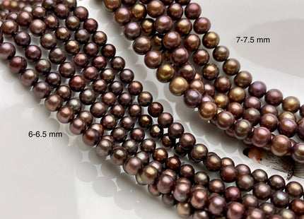 6-6.5mm 7-7.5mm AAA Chocolate Brown Color Round Freshwater Pearls, Genuine HighLuster Freshwater Freshwater Round Pearls Beads #1267