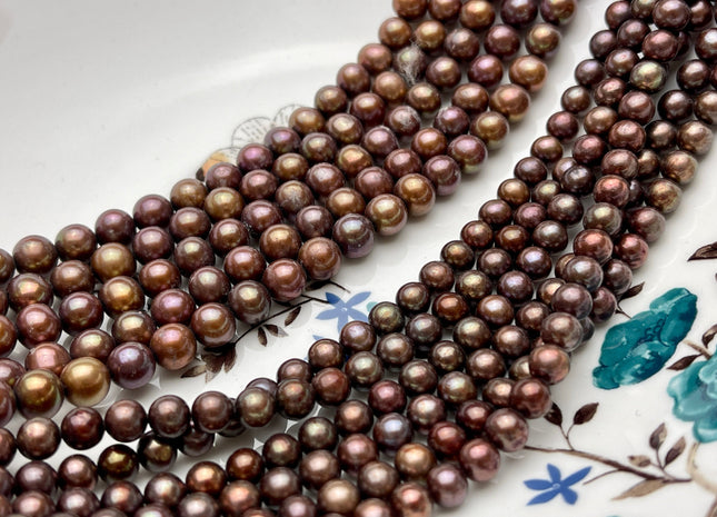 6-6.5mm 7-7.5mm AAA Chocolate Brown Color Round Freshwater Pearls, Genuine HighLuster Freshwater Freshwater Round Pearls Beads #1267