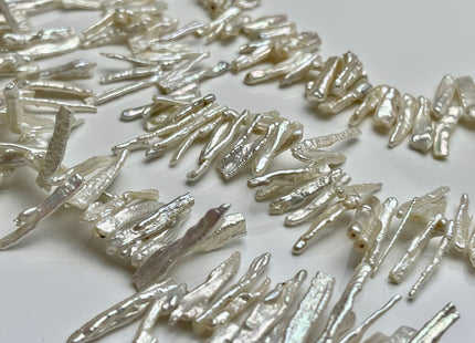 3-5x15-20 mm Natural White Irregular Biwa/Stick Genuine Cultured Freshwater Pearl Beads, Top Drilled Biwa Pearl Beads #598