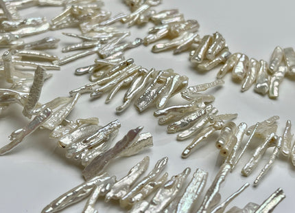 3-5x15-20 mm Natural White Irregular Biwa/Stick Genuine Cultured Freshwater Pearl Beads, Top Drilled Biwa Pearl Beads #598