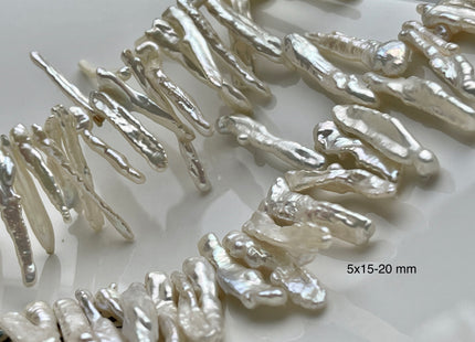 3-5x15-20 mm Natural White Irregular Biwa/Stick Genuine Cultured Freshwater Pearl Beads, Top Drilled Biwa Pearl Beads #598