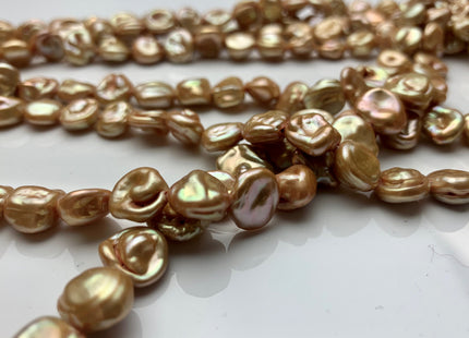 9-11 mm Gold Champagne Flat Keshi Freshwater Pearl Beads Rare Genuine Center Drilled Nugget Keshi Freshwater Pearls 44 Pieces #P2183