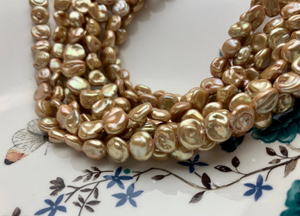 9-11 mm Gold Champagne Flat Keshi Freshwater Pearl Beads Rare Genuine Center Drilled Nugget Keshi Freshwater Pearls 44 Pieces #P2183