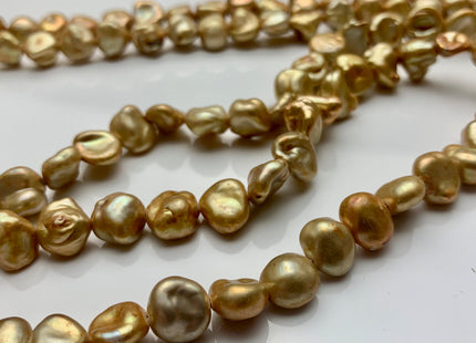 8-10 mm Gold Champagne Keshi Freshwater Pearl Beads Rare Genuine Center Drilled Nugget Keshi Freshwater Pearls 44 Pieces #P2179