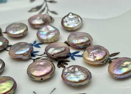ONE Piece AAA 13-14 mm Natural Mauve Pink Top Quality Super High Luster Smooth Thick Coin Pearl For Earring Pendant And Necklace #P2185