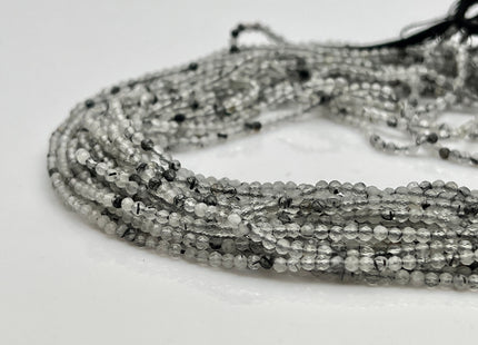 2 mm Faceted Round Tiny Black and Gray Mixed Rutilated Quartz Gemstone Beads Genuine Natural Quartz Loose Beads 13 Inches Strand #4126