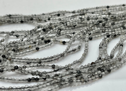 2 mm Faceted Round Tiny Black and Gray Mixed Rutilated Quartz Gemstone Beads Genuine Natural Quartz Loose Beads 13 Inches Strand #4126