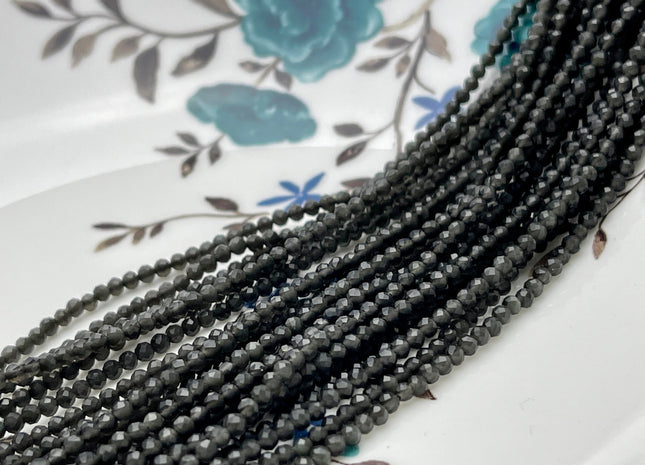 2.5 mm Faceted Round Tiny Black Cat's Eye Gemstone Beads Genuine Natural Cat's Eye Loose Beads 13 Inches Strand #4130