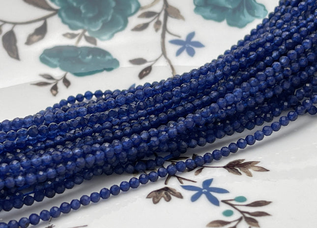 2mm 3mm Faceted Round Tiny Dark Lapis Blue Quartz Gemstone Beads Genuine Natural Quartz Loose Beads 13 Inches Strand #4133