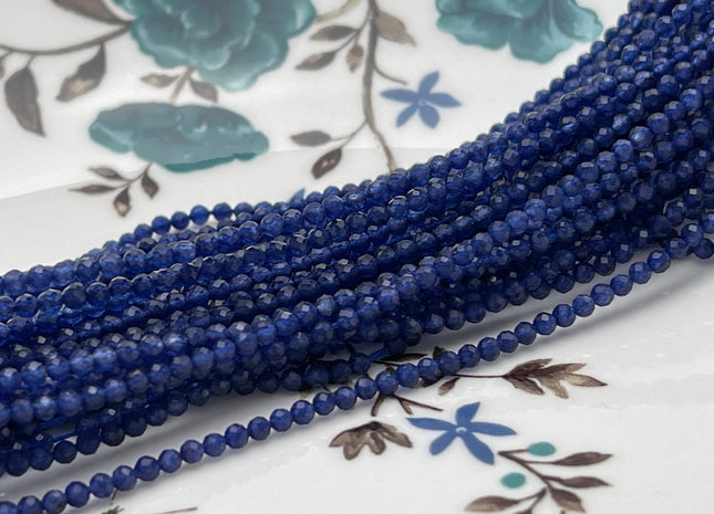 2mm 3mm Faceted Round Tiny Dark Lapis Blue Quartz Gemstone Beads Genuine Natural Quartz Loose Beads 13 Inches Strand #4133
