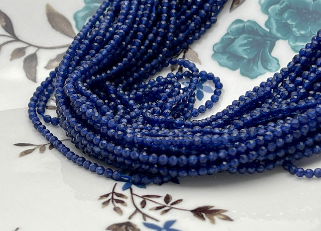 2mm 3mm Faceted Round Tiny Dark Lapis Blue Quartz Gemstone Beads Genuine Natural Quartz Loose Beads 13 Inches Strand #4133