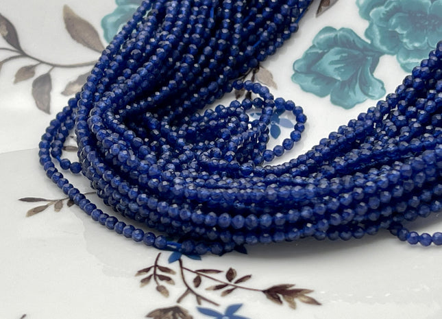 2mm 3mm Faceted Round Tiny Dark Lapis Blue Quartz Gemstone Beads Genuine Natural Quartz Loose Beads 13 Inches Strand #4133