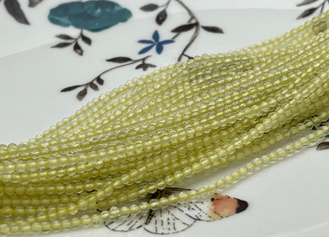 2 mm Faceted Round Tiny Lemon Quartz Gemstone Beads Genuine Natural Quartz Loose Beads 13 Inches Strand #4134