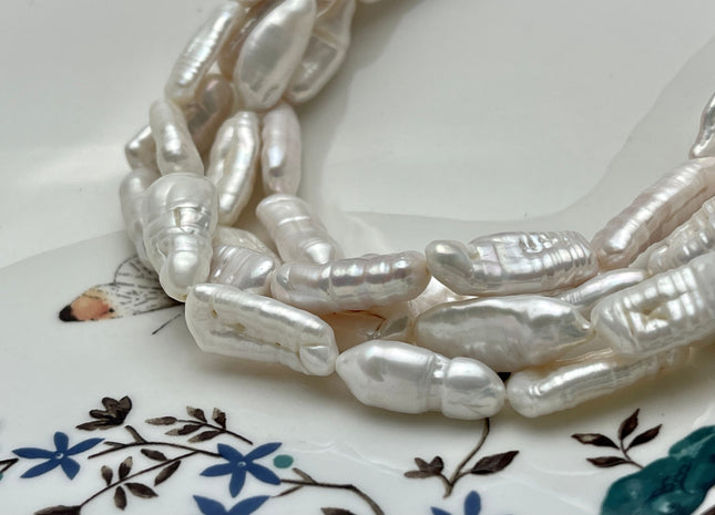 9-10x19-23 mm Natural White Biwa Stick Freshwater Pearl Beads Genuine High Luster Unique Natural White Biwa Stick Pearls #P2189