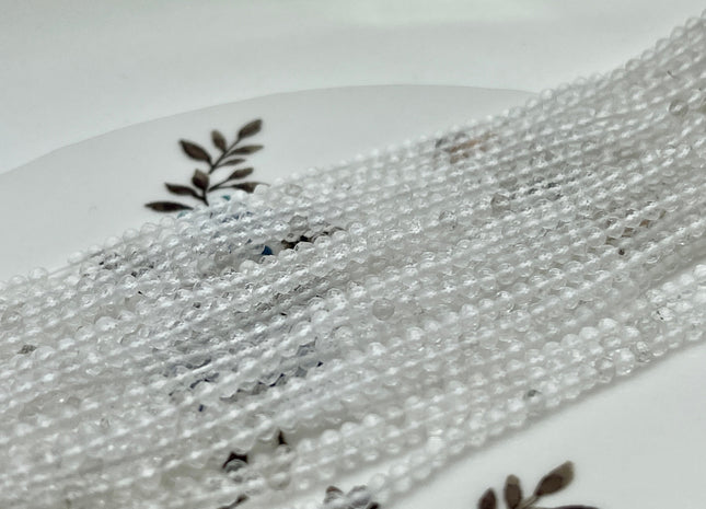 2 mm Faceted Round Tiny Clear Quartz Gemstone Beads Genuine Natural Clear Quartz Loose Beads 13 Inches Strand #4143