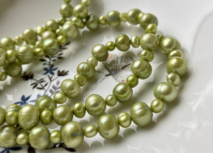 40 Inches 7-11 mm Green Potato Genuine Freshwater Pearl Necklaces Patterned Hand Knotted Necklaces Long Pearl Potato Necklace #P2193