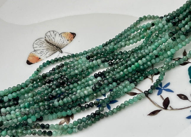 2.5 mm Natural Shaded Emerald Gemstone Beads Faceted Round Shape Genuine Green Emerald Tiny Gemstone Bead 12.5 Inches Strand #4144