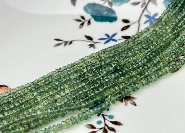 3-4 mm Natural Green Apatite Gemstone Beads Faceted Rondelle Shape Genuine Green Apatite Gemstone Beads 14 Inches Strand #4160