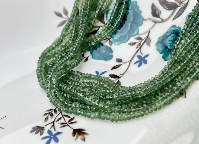 3-4 mm Natural Green Apatite Gemstone Beads Faceted Rondelle Shape Genuine Green Apatite Gemstone Beads 14 Inches Strand #4160