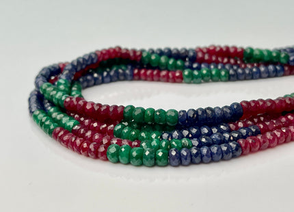 3-5 mm Natural Emerald Sapphire Ruby Gemstone Beads Faceted Rondelle Shape Genuine Green Blue Red Gemstone Beads 13-14 Inches Strand #4163