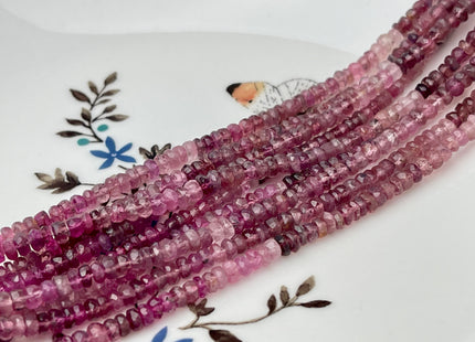 3.5-4 mm Natural Shaded Pink Tourmaline Gemstone Beads Faceted Rondelle Shape Genuine Pink Tourmaline Gemstone Bead 14 Inches Strand #4170