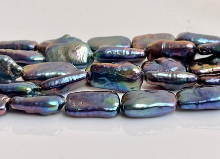 10-11x17-18mm AA Large Hole Rainbow Peacock Color Rectangle Coin Freshwater Pearl High Luster Hole Size 1.2mm 8 Inches 11 Beads #P2195