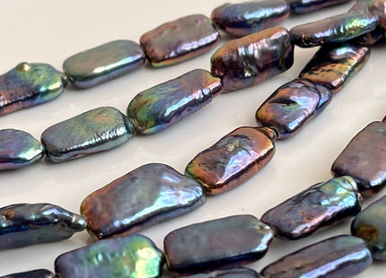 10-11x17-18mm AA Large Hole Rainbow Peacock Color Rectangle Coin Freshwater Pearl High Luster Hole Size 1.2mm 8 Inches 11 Beads #P2195