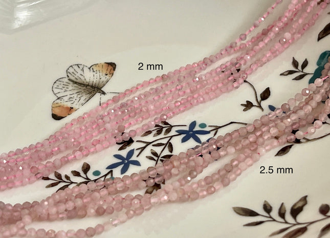 BEST DEAL 2 mm Faceted Round Tiny Rose Quartz Gemstone Beads Genuine Natural Pink Rose Quartz Loose Beads 15.5 Inches Strand #4177