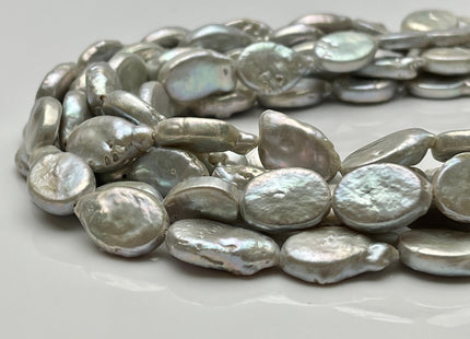 11-12x15-16 mm Silver Gray Freshwater Oval Coin Pearl Beads Genuine Coin Pearls High Luster Gray Oval Coin Pearl Beads #1791