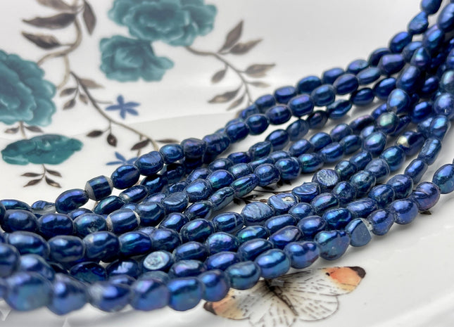 7x9 mm Large Hole Royal Blue Color Rice Nugget Freshwater Pearls Hole Size 1.8mm OR 2.0mm Genuine Rice Nugget Pearl Beads B Grade #P2214